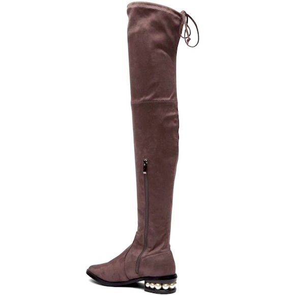 Catherine Malandrino Perse Size 9 Pearl Accent Heel Over The Knee Boots - Picture 1 of 14